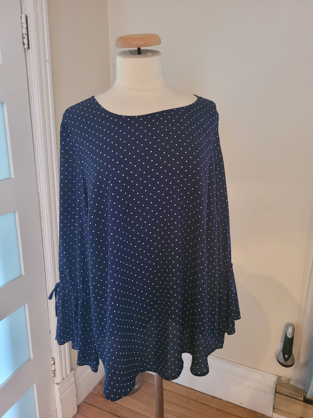 In Every Story Women's Navy Polka Dot Blouse - Classic Boat Neck